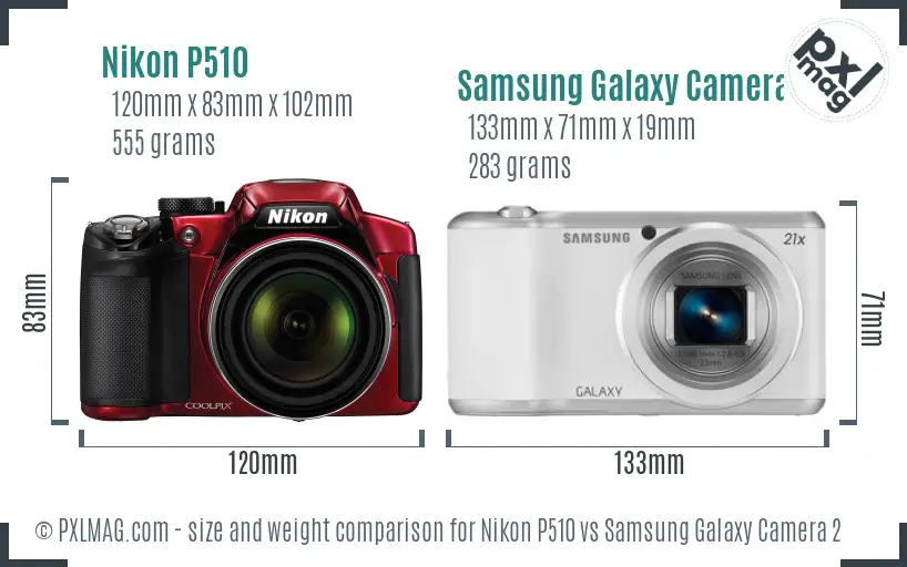 Nikon P510 vs Samsung Galaxy Camera 2 size comparison