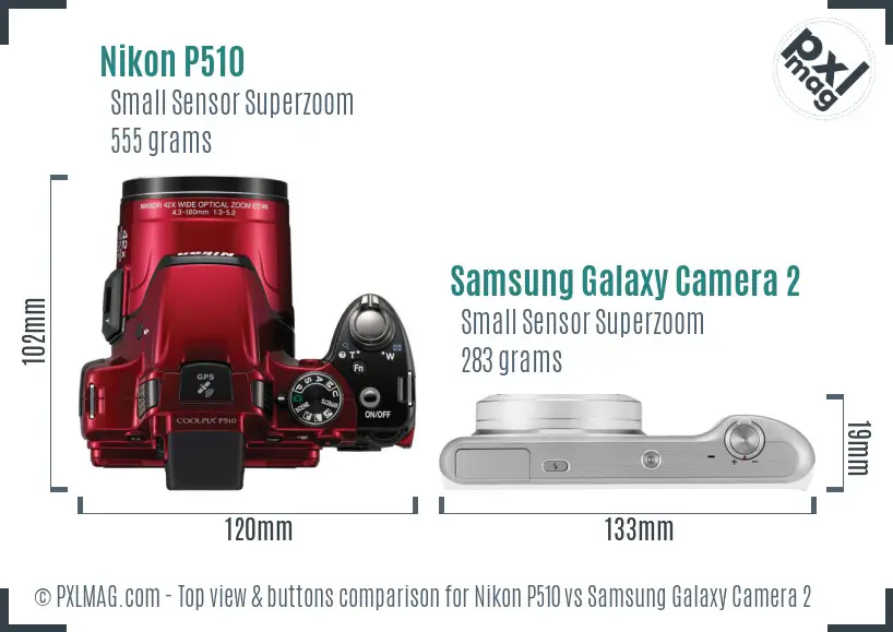 Nikon P510 vs Samsung Galaxy Camera 2 top view buttons comparison