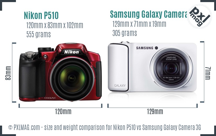Nikon P510 vs Samsung Galaxy Camera 3G size comparison Nikon P510 vs Samsung Galaxy Camera 3G size comparison