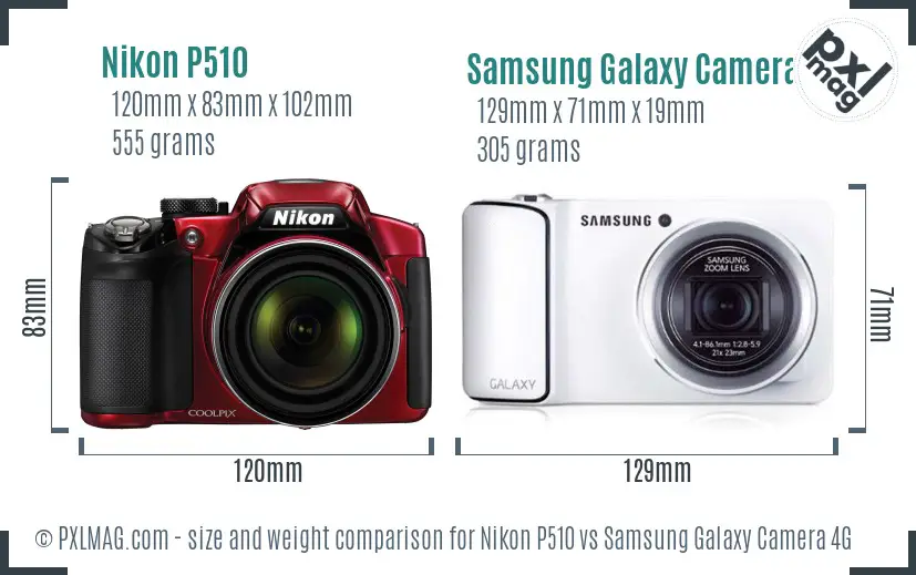 Nikon P510 vs Samsung Galaxy Camera 4G size comparison