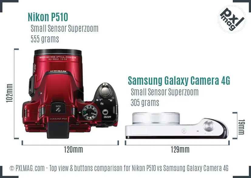 Nikon P510 vs Samsung Galaxy Camera 4G top view buttons comparison