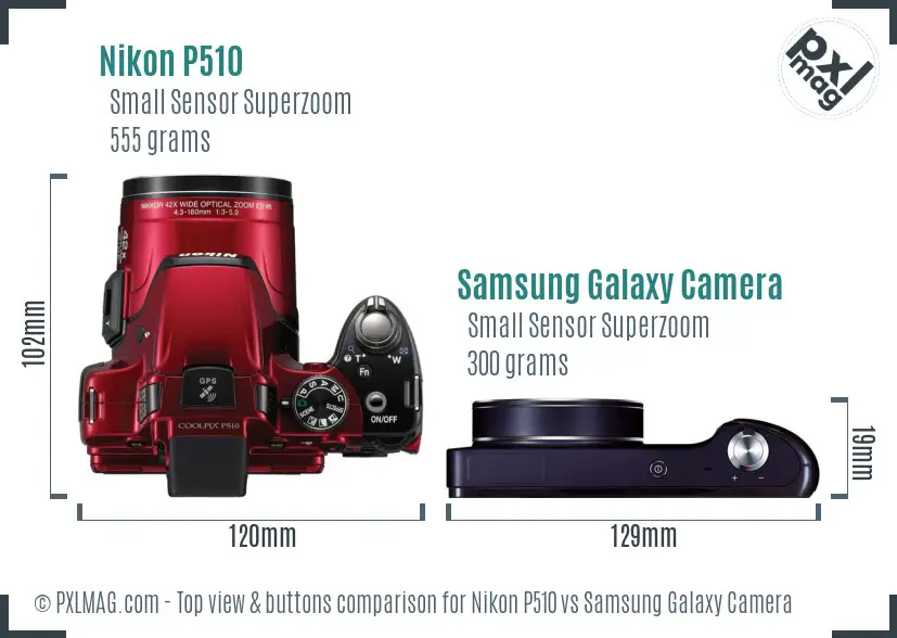 Nikon P510 vs Samsung Galaxy Camera top view buttons comparison