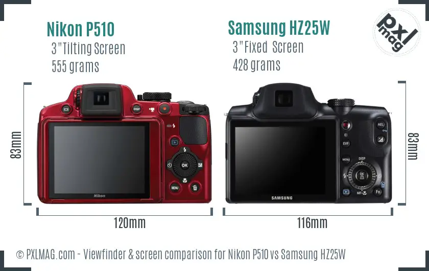 Nikon P510 vs Samsung HZ25W Screen and Viewfinder comparison