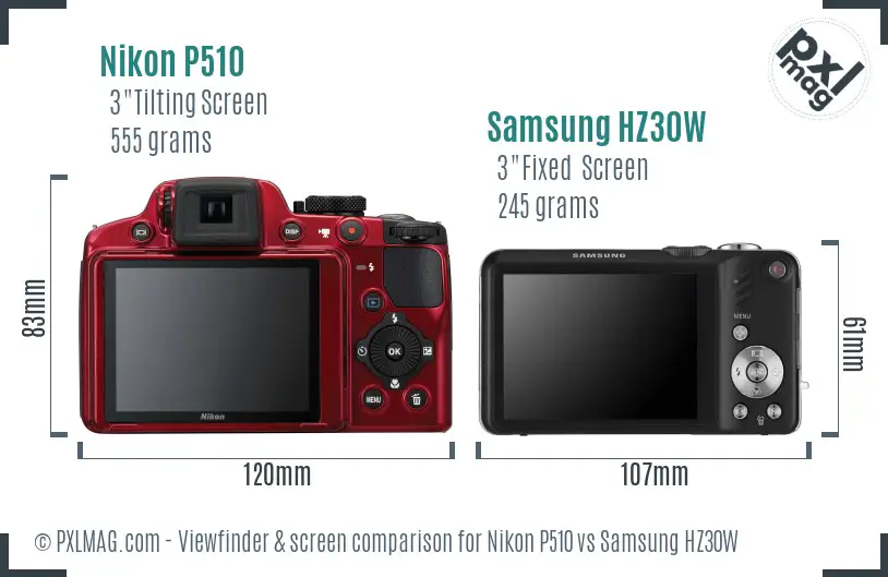 Nikon P510 vs Samsung HZ30W Screen and Viewfinder comparison