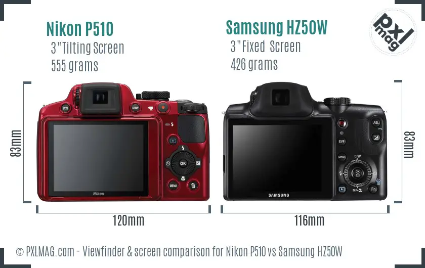Nikon P510 vs Samsung HZ50W Screen and Viewfinder comparison Nikon P510 vs Samsung HZ50W Screen and Viewfinder comparison