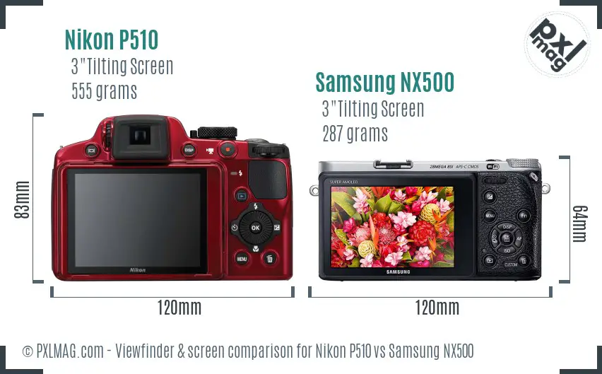 Nikon P510 vs Samsung NX500 Screen and Viewfinder comparison Nikon P510 vs Samsung NX500 Screen and Viewfinder comparison