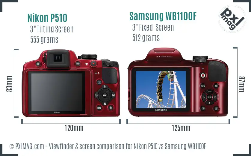 Nikon P510 vs Samsung WB1100F Screen and Viewfinder comparison