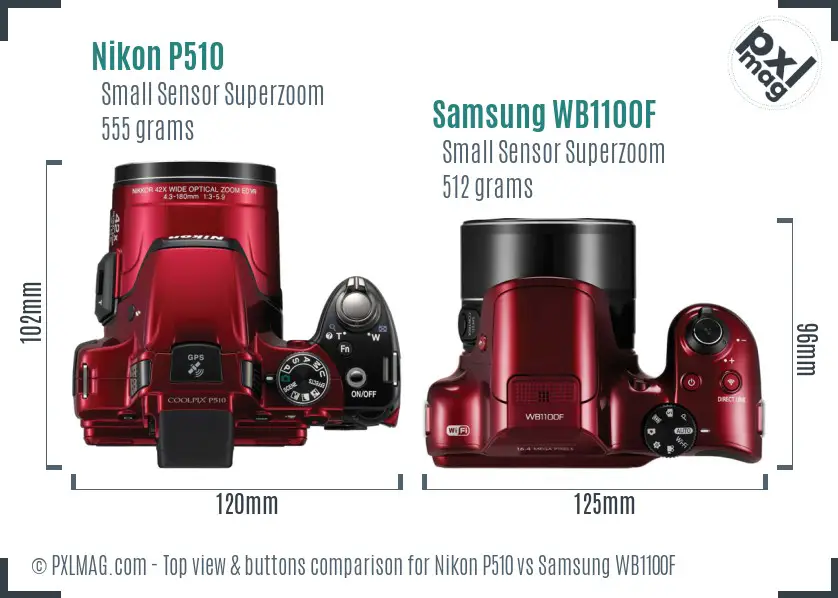 Nikon P510 vs Samsung WB1100F top view buttons comparison