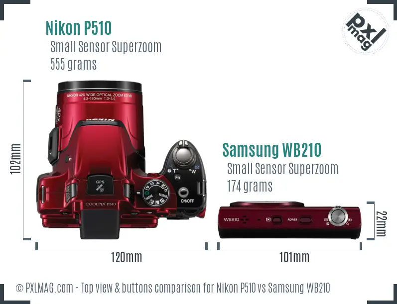 Nikon P510 vs Samsung WB210 top view buttons comparison