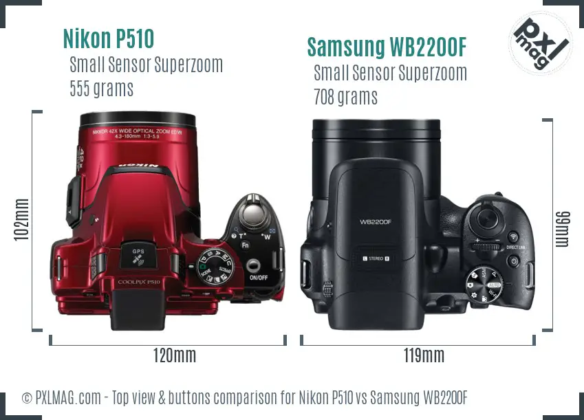 Nikon P510 vs Samsung WB2200F top view buttons comparison