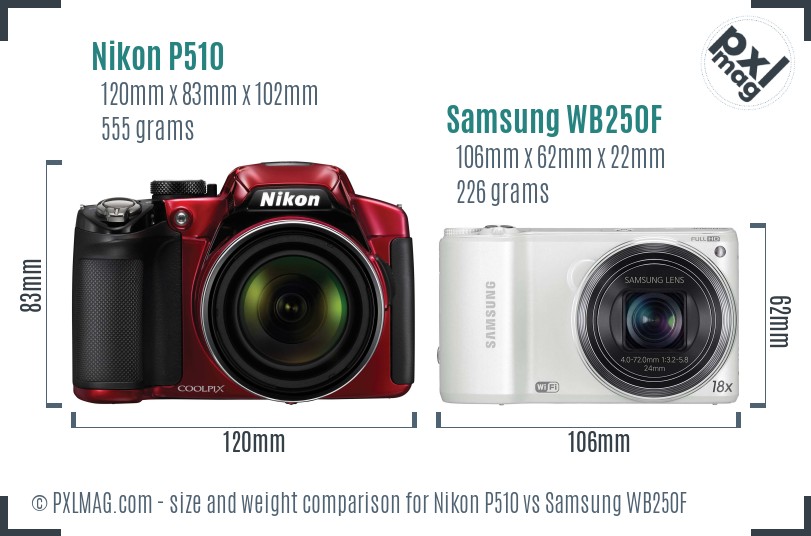 Nikon P510 vs Samsung WB250F size comparison Nikon P510 vs Samsung WB250F size comparison