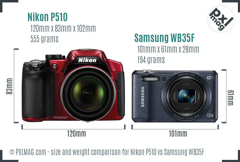 Nikon P510 vs Samsung WB35F size comparison