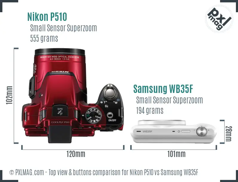 Nikon P510 vs Samsung WB35F top view buttons comparison