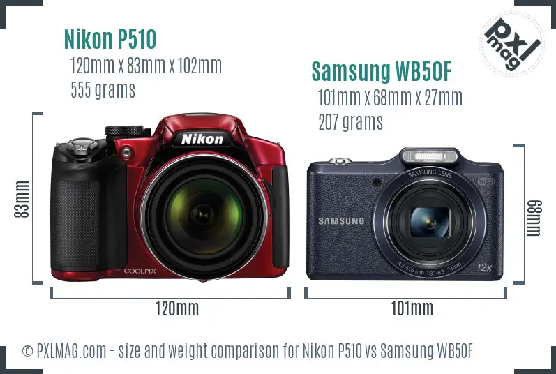 Nikon P510 vs Samsung WB50F size comparison Nikon P510 vs Samsung WB50F size comparison