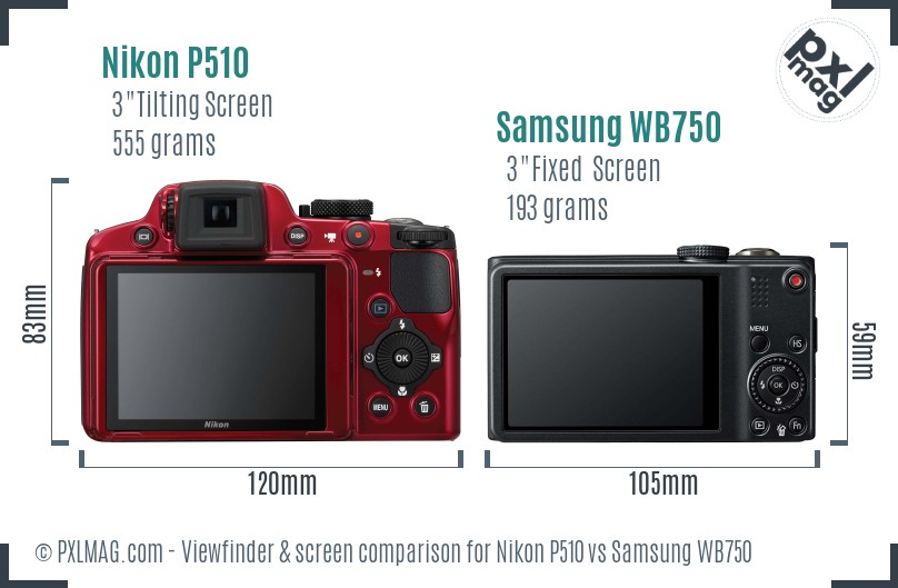Nikon P510 vs Samsung WB750 Screen and Viewfinder comparison