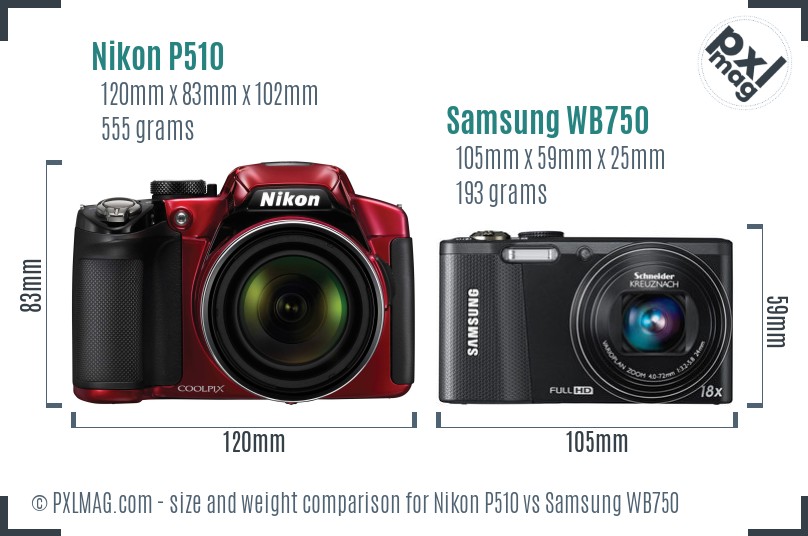 Nikon P510 vs Samsung WB750 size comparison