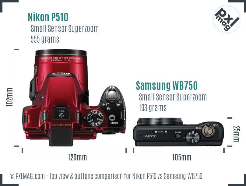 Nikon P510 vs Samsung WB750 top view buttons comparison