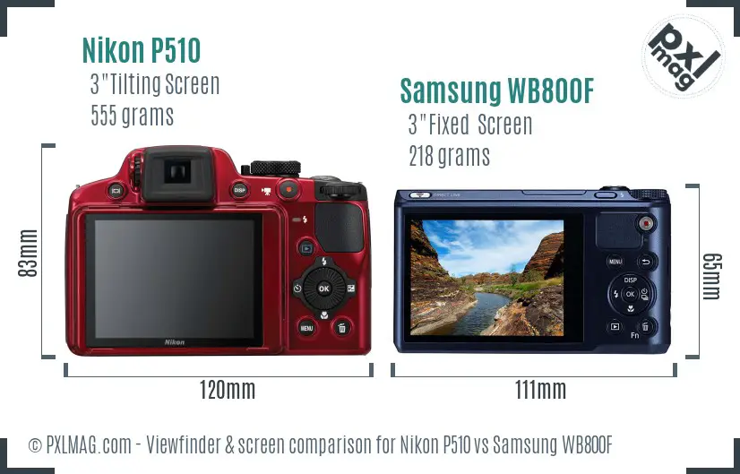 Nikon P510 vs Samsung WB800F Screen and Viewfinder comparison