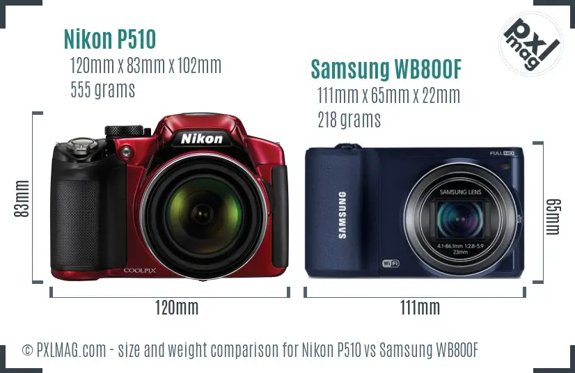 Nikon P510 vs Samsung WB800F size comparison