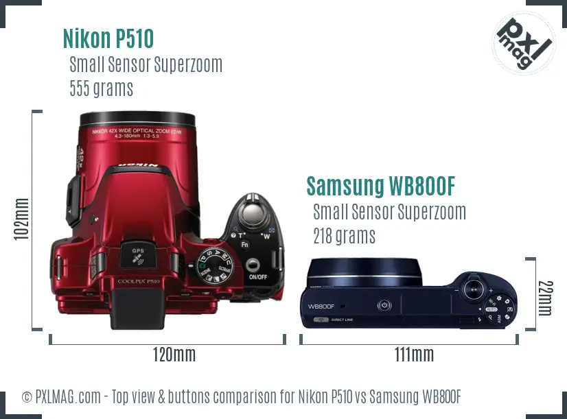 Nikon P510 vs Samsung WB800F top view buttons comparison