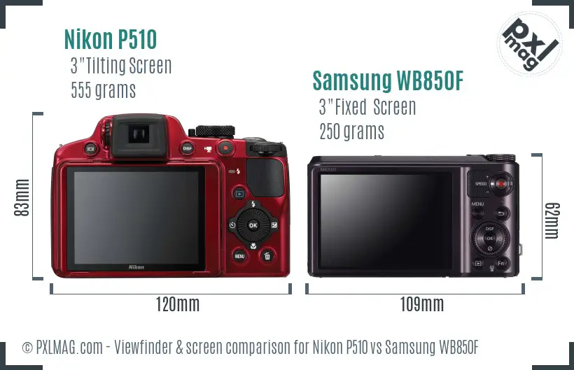 Nikon P510 vs Samsung WB850F Screen and Viewfinder comparison