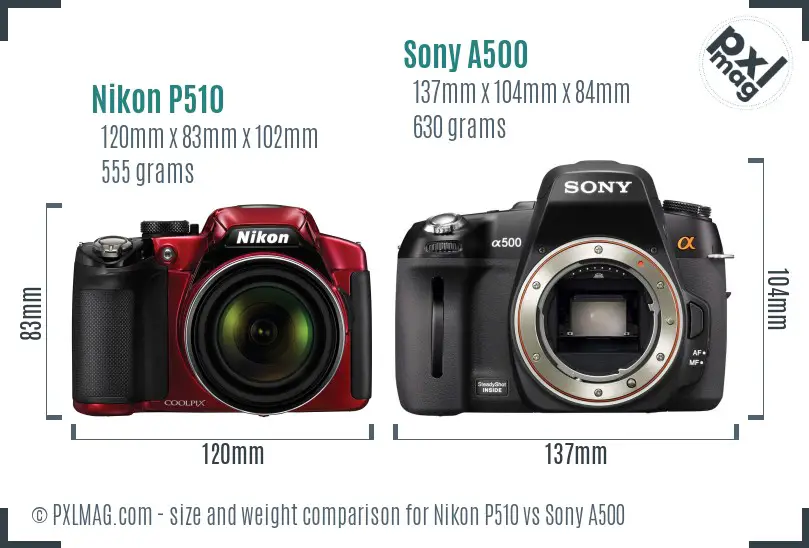Nikon P510 vs Sony A500 size comparison Nikon P510 vs Sony A500 size comparison
