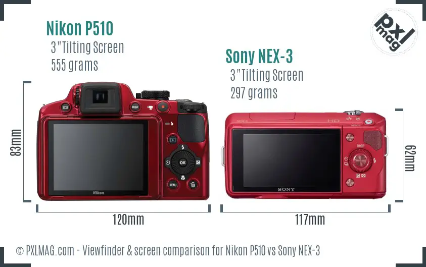 Nikon P510 vs Sony NEX-3 Screen and Viewfinder comparison