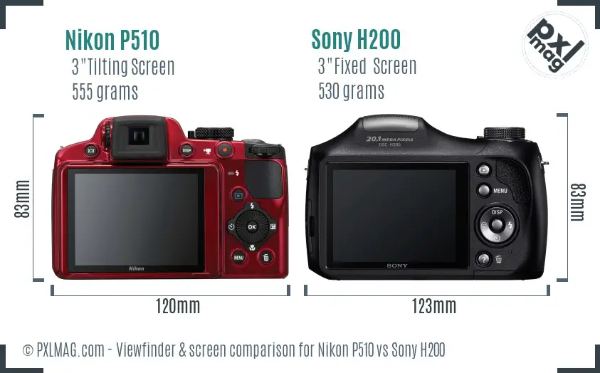 Nikon P510 vs Sony H200 Screen and Viewfinder comparison