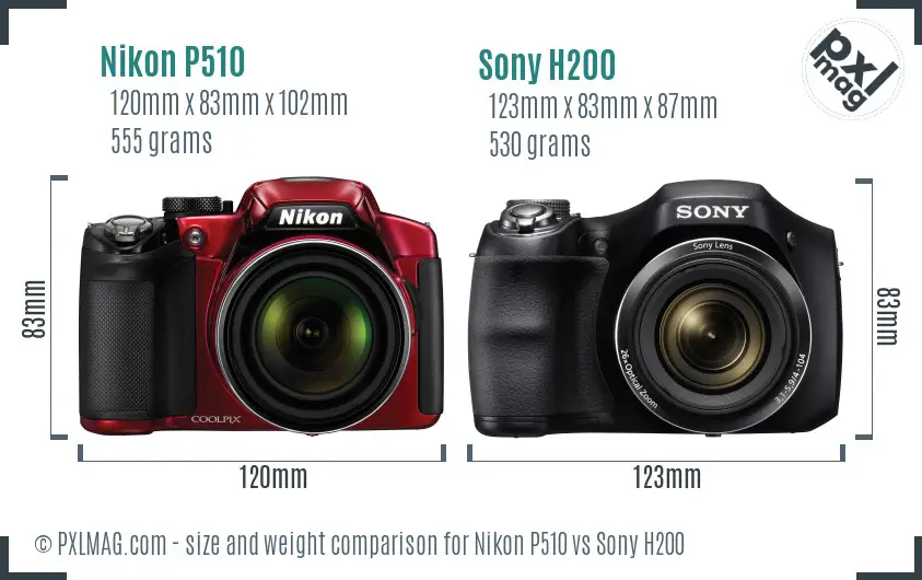 Nikon P510 vs Sony H200 size comparison