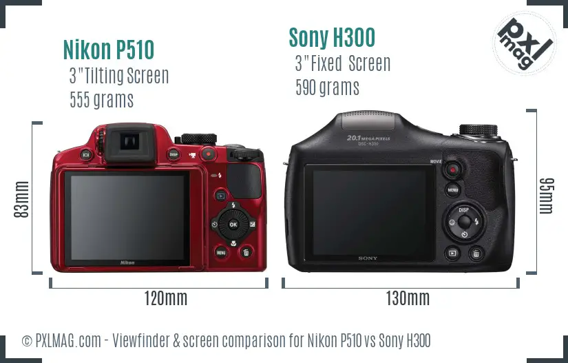 Nikon P510 vs Sony H300 Screen and Viewfinder comparison