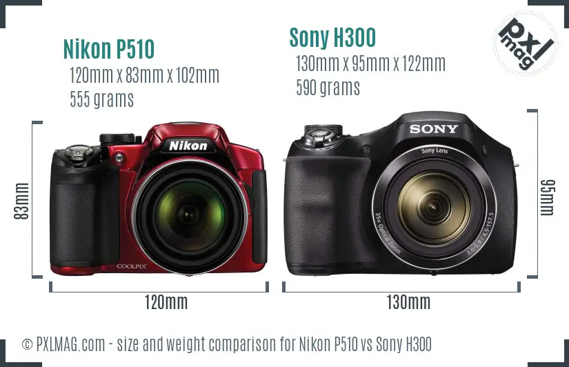 Nikon P510 vs Sony H300 size comparison