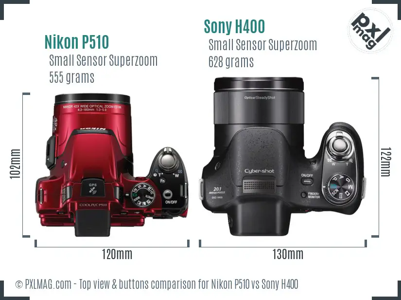 Nikon P510 vs Sony H400 top view buttons comparison Nikon P510 vs Sony H400 top view buttons comparison