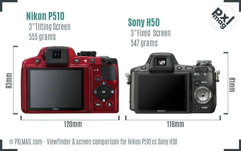 Nikon P510 vs Sony H50 Screen and Viewfinder comparison