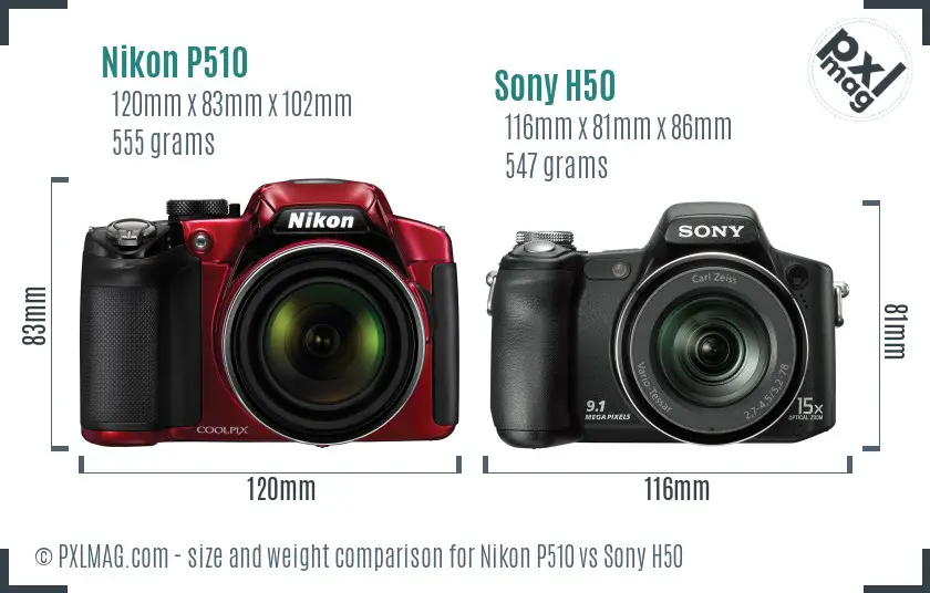 Nikon P510 vs Sony H50 size comparison Nikon P510 vs Sony H50 size comparison
