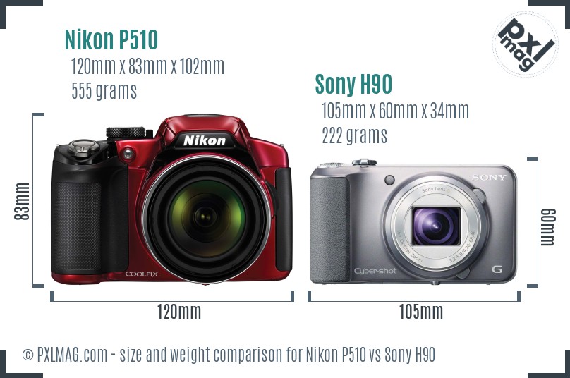 Nikon P510 vs Sony H90 size comparison
