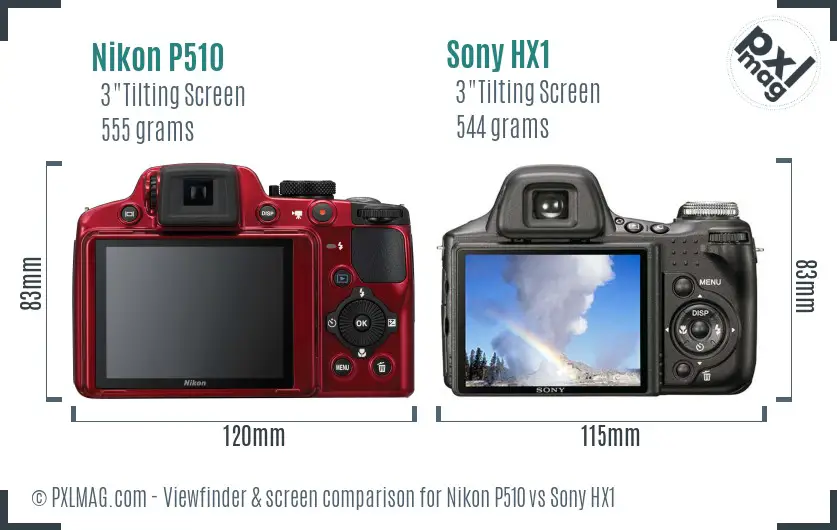 Nikon P510 vs Sony HX1 Screen and Viewfinder comparison