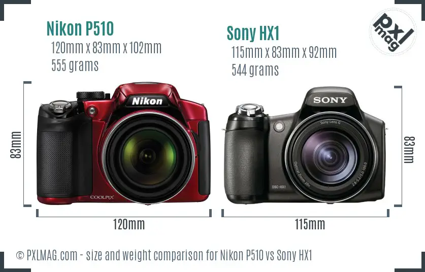 Nikon P510 vs Sony HX1 size comparison