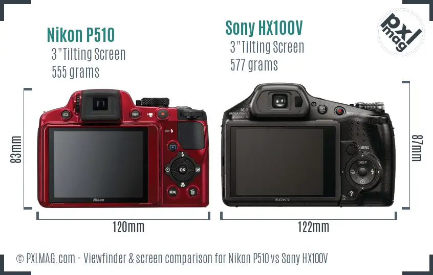 Nikon P510 vs Sony HX100V Screen and Viewfinder comparison