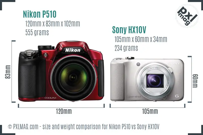 Nikon P510 vs Sony HX10V size comparison Nikon P510 vs Sony HX10V size comparison
