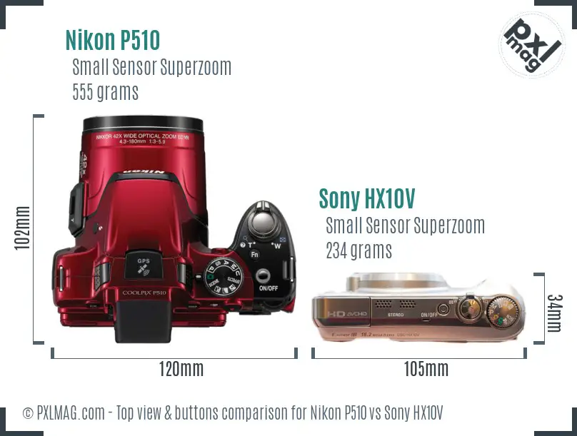 Nikon P510 vs Sony HX10V top view buttons comparison Nikon P510 vs Sony HX10V top view buttons comparison