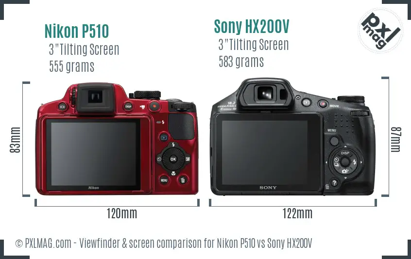 Nikon P510 vs Sony HX200V Screen and Viewfinder comparison