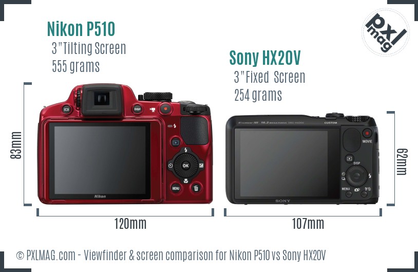 Nikon P510 vs Sony HX20V Screen and Viewfinder comparison