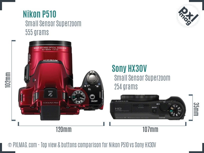 Nikon P510 vs Sony HX30V top view buttons comparison