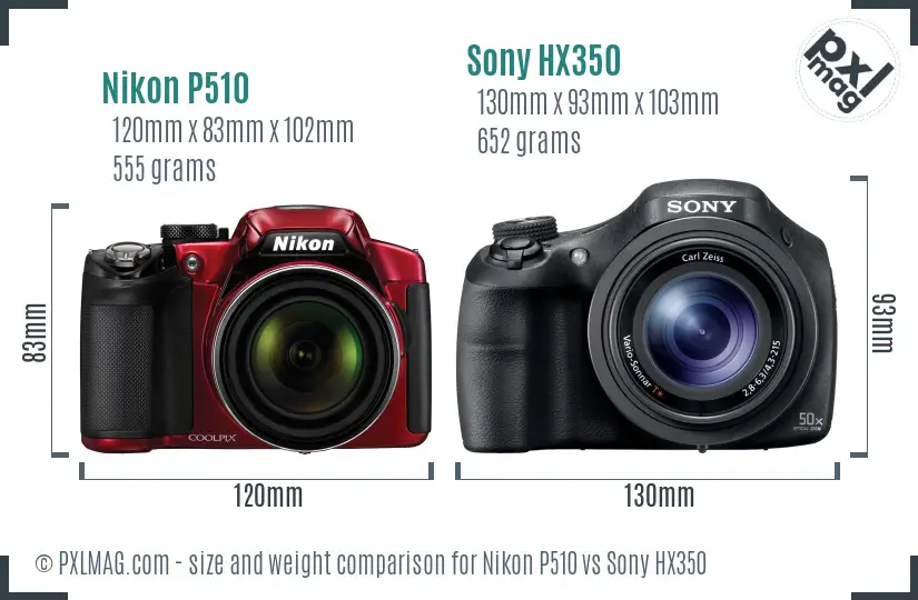 Nikon P510 vs Sony HX350 size comparison Nikon P510 vs Sony HX350 size comparison