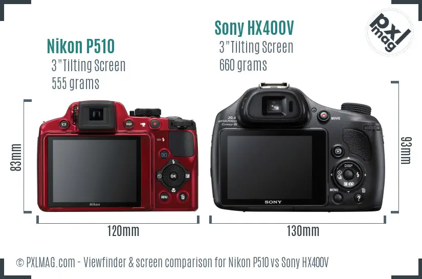 Nikon P510 vs Sony HX400V Screen and Viewfinder comparison