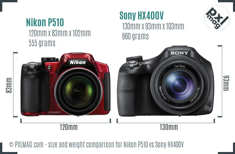 Nikon P510 vs Sony HX400V size comparison