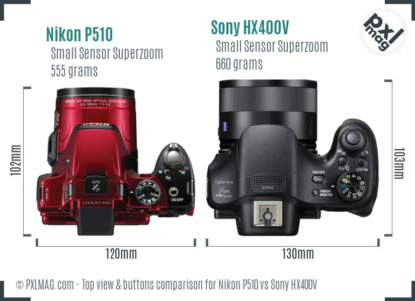 Nikon P510 vs Sony HX400V top view buttons comparison
