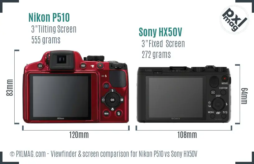 Nikon P510 vs Sony HX50V Screen and Viewfinder comparison