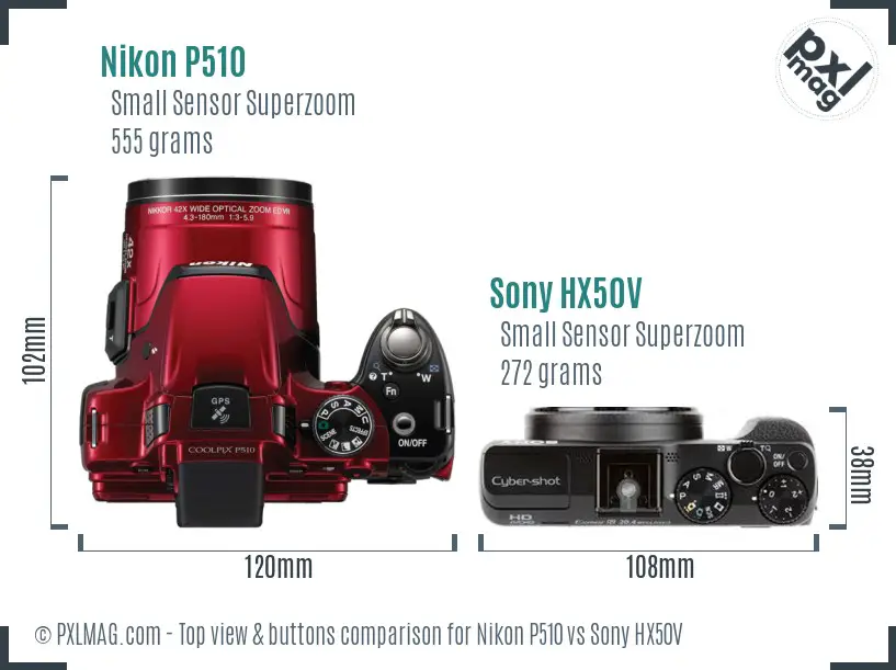 Nikon P510 vs Sony HX50V top view buttons comparison
