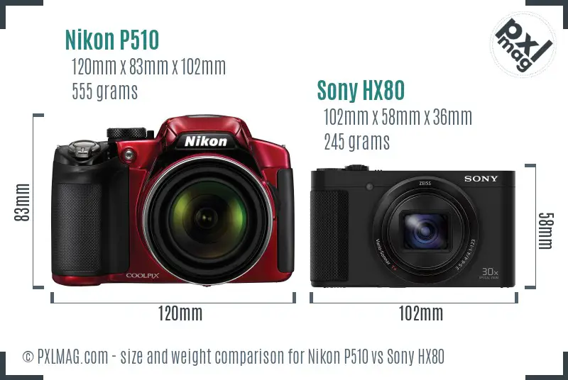 Nikon P510 vs Sony HX80 size comparison